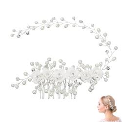 Hochzeit Haarschmuck, Haarschmuck Mädchen Kommunion, Haarklammer Rose, Blume Braut Kopfschmuck, Silber Hochzeit Haarkamm, Perlen-Blumen-Stirnband, Haarschmuck für Frauen und Mädchen von Rkllejs