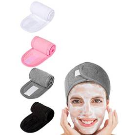 Spa Make-up Stirnband,4 Pack Haarband Kosmetik Haarschutzband Frottee Selbstklebende Stirnbänder mit Klettverschluss für Damen Frauen Beauty Sport Yoga Duschbad 8.5 * 62cm von Rmeet