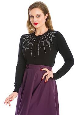 Banned Strickjacke Under Her Web Spell Gotisch Spinne Rockabilly Retro Rib Knit, Schwarz, M von Ro Rox