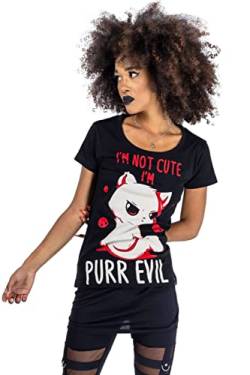Cupcake Cult Gotisch T-Shirt Purr Evil Punk Anime Karikatur Schädel Kätzchen Baumwoll Bluse, Schwarz, S von Ro Rox