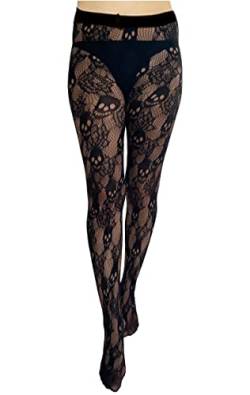 Pamela Mann Rose Totenkopf Strumpfhose Strumpfware Gotisch Retro Vintage Netzstrümpfe, Schwarz, 34-40 von Ro Rox