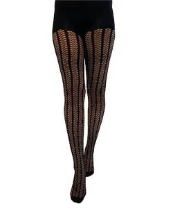 Pamela Mann Vertical Fishnet Stripe Opaque Tights Hosiery Grunge Punk Retro, Black, 20-24 von Ro Rox