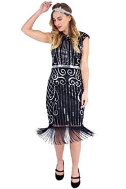 Ro Rox 1920er Abendkleid Kleid Flapper Ballkleider Cocktailkleid Damen Josephine Great Gatsby Party Vintage Retro, Schwarz & Silber, M von Ro Rox