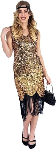 Ro Rox 1920er Abendkleid Kleid Flapper Ballkleider Cocktailkleid Damen Marlise Great Gatsby Party Vintage Retro, Gold, M von Ro Rox