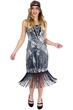 Ro Rox 1920er Abendklied Cocktailkleid Ballkleider Kleid Flapper Damen Coco Great Gatsby Party Vintage Retro, Schwarz & Silber, L von Ro Rox