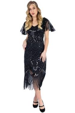 Ro Rox 1920er Abendklied Cocktailkleid Ballkleider Kleid Flapper Damen Gabrielle Great Gatsby Party Vintage Retro, Schwarz, S von Ro Rox