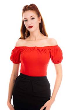 Ro Rox Bella Schulterfreie Oberteil Pin Up 50er Jahre Vintage Retro Rockabilly Pinup Top - Rot (3XL) von Ro Rox