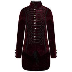 Ro Rox Damen Goth Gotisk Cosplay Samt Jacke Mantel Frack - Burgund (S) von Ro Rox