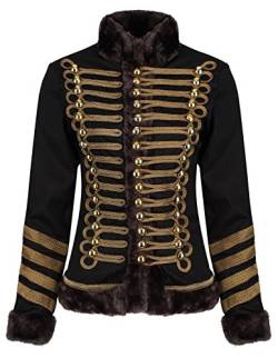 Ro Rox Damen Militärische Parade Jacke mit Kunstpelz - Schwarz & Braun (3XL) von Ro Rox