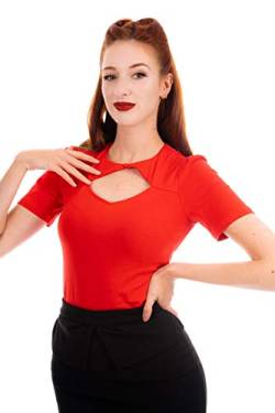 Ro Rox Eva Vintage Pinup Rockabilly 50er Jahre Bluse Retro Formelles Oberteil - Rot (4XL) von Ro Rox