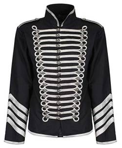 Ro Rox Herren Offizier Militair Drummer Parade Jacke Punk Goth - Schwarz & Silber (S) von Ro Rox