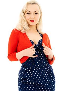 Ro Rox Maisie Rockabilly Vintage-Stil der 1950er Jahre Gestrickt 3/4 Ärmel Strickjacke Bolero - Rot (3XL) von Ro Rox