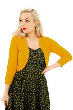 Ro Rox Maisie Rockabilly Vintage-Stil der 1950er Jahre Gestrickt 3/4 Ärmel Strickjacke Bolero - Senf (S) von Ro Rox