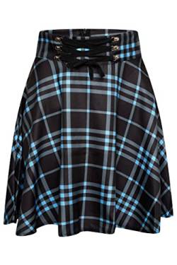 Ro Rox Minirock Cora Tartan Damen Hohe Taille Schottisches Karomuster Punk, Blau, 3XL von Ro Rox