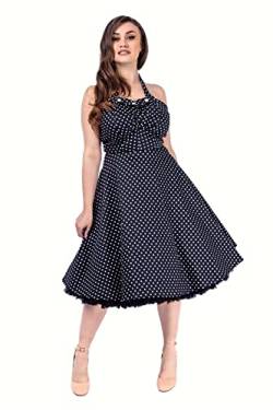 Ro Rox Minnie Halfter Kleid Polka Dot Swing Pin-up Vintage 50er Jahre süßes Midi, Schwarz, L von Ro Rox