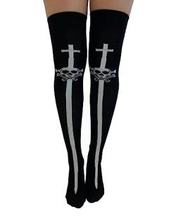 Ro Rox Pamela Mann Skull Sword Socks Over The Knee Bones Halloween Goth Hosiery Grunge von Ro Rox