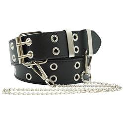 Ro Rox Rudie Goth Grunge Punk Gürtel mit Quadratischer Schnalle und Kette - Schwarz von Ro Rox