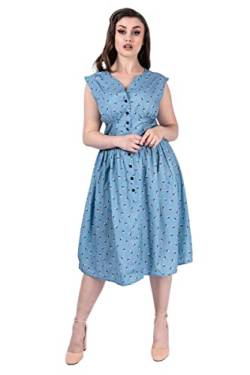 Ro Rox T Shirt Kleid Betty Lou Blumen Vintage 1940 Damen V-Ausschnitt, Blau, S von Ro Rox