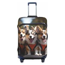 RoMuKa Drei süße Corgis Reisebegleiter, exquisiter Schutz, hochelastischer Kofferbezug, perfekt für 45,7 - 81,3 cm große Koffer, macht das Reisen bequemer, Weiss/opulenter Garten, Large von RoMuKa