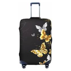 RoMuKa Goldene weiße Schmetterlinge, schwarzer Reisebegleiter, exquisiter Schutz, hochelastische Kofferhülle, perfekt für 45,7 - 81,3 cm große Koffer, macht das Reisen bequemer, Weiss/opulenter von RoMuKa