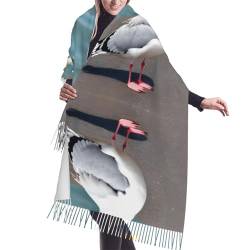 RoMuKa Niedlicher Schal mit Möwe, modisch, warm, weich, Kaschmirimitat, Fransen, eine warme Wahl für den Winter, viele Tragemöglichkeiten, 195,6 x 68,6 cm, vielseitiger, warmer Schal, Schwarz , One von RoMuKa