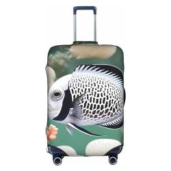 RoMuKa Weiße Reisebegleitung mit tropischen Fischen, exquisiter Schutz, hochelastischer Kofferbezug, perfekt für 45,7 - 81,3 cm große Koffer, macht das Reisen bequemer, Weiss/opulenter Garten, Small von RoMuKa
