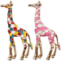 Giraffe Brosche,RoadLoo 2 Stück Niedliche Tier-Brosche Ornament Colorful Emaille-Giraffen-Brosche für Frauen und Mädchen Vintage-Schmuck Kreativ und Nützlich für DIY Handwerk Unisex Broschen von RoadLoo