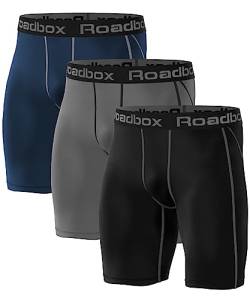 Roadbox 3er Pack Herren Kompressionsshorts, Schnelltrocknendes Baselayer Unterhose Tights Kurz Hose Laufunterwäsche 3XL 3er Pack: Schwarz, Grau, Marineblau von Roadbox