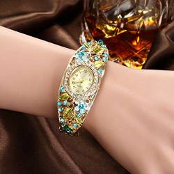 Roadoor YSoutstripdu Strass Blume Armband Armbanduhr Für Frauen, Oval Dial Analog Quarz-Armbanduhr Bangle Schwarz von Roadoor