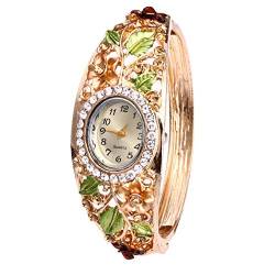 YSoutstripdu Strass Blume Armband Armbanduhr Für Frauen, Oval Dial Analog Quarz-Armbanduhr Bangle Golden von Roadoor