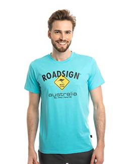 ROADSIGN Australia Herren T-Shirt mit Rundhalsausschnitt & Logo-Aufdruck, 100% Baumwolle Türkis | 2XL von Roadsign Australia
