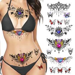 ROARHOWL sexy temporäre Tattoos für Frauen, sexy Tattoo, schön und exquisit, 3D realistische Blumen, Schmetterlinge, Bauch, Brust, Taille und Rücken wenden falsche Tattoos für Mädchen an (1) von Roarhowl