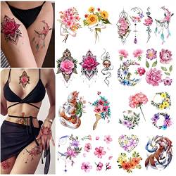 Sexy temporäre Tattoos für Damen, frauen fake tattoos, weibliche temporäre Tattoos, farbige gefälschte Tattoos, klebrige Tattoos, bunte Blumen, Aquarell Kreativität (Mehr als 20 Blumen Kombinationen) von Roarhowl