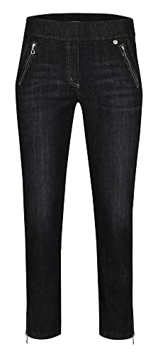 Robell Style NENA09-7/8 Damen Jeans Straight - Jeanshose Damen high Waist - Stretch Jeans Hose mit Gesäßtaschen - Damenhose mit schmalem Bein - Reisverschluss am Beinabschluss - Schwarz, 36 von Robell