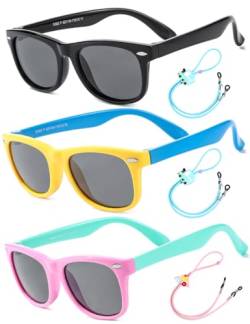Kinder Sonnenbrille Flexibel Polarisierte Shades für Baby Jungen und Mädchen UV400-Schutz Brillen Alter 2-8（ Schwarz + Gelb/Blau + Rosa/Cyan ） von Rocf Rossini