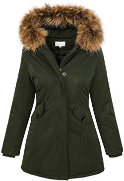 Rock Creek Selection Damen Echtfell Winter Jacke Parka Kapuze Designer Damenjacke Outdoor [D-204 - Khaki - Gr. XS] von Rock Creek Selection