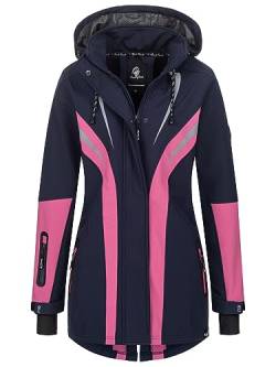 Rock Creek Damen Softshell Jacke Mantel Regenjacke Übergangsjacke Softshelljacke Damenjacke Regenmantel Outdoorjacke Kapuze D-492 Navy 3XL von Rock Creek