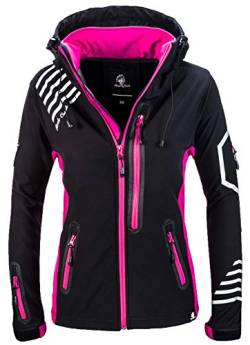 Rock Creek Damen Softshell Jacke Windbreaker Regenjacke Übergangsjacke Softshelljacke Damenjacke Regenmantel Outdoorjacke D-402 Schwarz-Pink 3XL von Rock Creek