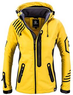 Rock Creek Damen Softshell Jacke Windbreaker Regenjacke Übergangsjacke Softshelljacke Damenjacke Regenmantel Outdoorjacke Kapuze D-402 Gelb-Grau M von Rock Creek