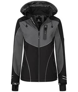 Rock Creek Damen Softshell Jacke Windbreaker Regenjacke Übergangsjacke Softshelljacke Damenjacke Regenmantel Outdoorjacke Kapuze D-464 Schwarz 4XL von Rock Creek