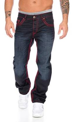 Rock Creek Herren Designer Denim Jeans Hose Dicke zier nähte NEU RC-2092, 29W / 32L, Schwarz von Rock Creek