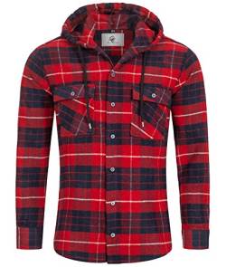 Rock Creek Herren Hemd Kariert Kapuzenhemd Karohemd Herrenhemd Flanell Hemden Holzfällerhemd Übergangsjacke Langarm Kariert Winter H-255 Rot 4XL von Rock Creek