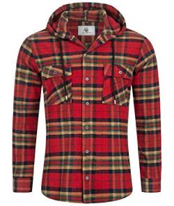 Rock Creek Herren Hemd Kariert Kapuzenhemd Karohemd Herrenhemd Flanell Hemden Holzfällerhemd Übergangsjacke Langarm Kariert Winter H-257 Rot 3XL von Rock Creek