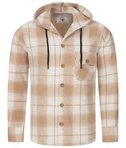 Rock Creek Herren Hemd Kariert Kapuzenhemd Karohemd Herrenhemd Flanell Hemden Holzfällerhemd Übergangsjacke Langarm Kariert Winter H-326 Beige 4XL von Rock Creek