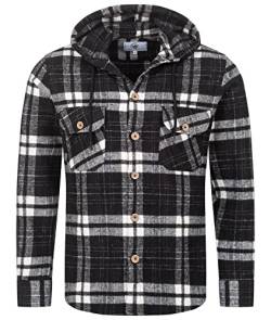 Rock Creek Herren Hemd Kariert Kapuzenhemd Karohemd Herrenhemd Flanell Hemden Holzfällerhemd Übergangsjacke Langarm Kariert Winter H-328 Schwarz L von Rock Creek