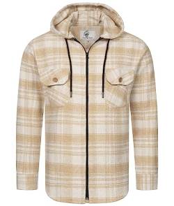 Rock Creek Herren Hemd Kariert Kapuzenhemd Karohemd Herrenhemd Flanell Hemden Holzfällerhemd Übergangsjacke Langarm Kariert Winter H-335 Beige XL von Rock Creek