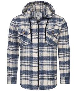 Rock Creek Herren Hemd Kariert Kapuzenhemd Karohemd Herrenhemd Flanell Hemden Holzfällerhemd Übergangsjacke Langarm Kariert Winter H-335 Blau 3XL von Rock Creek