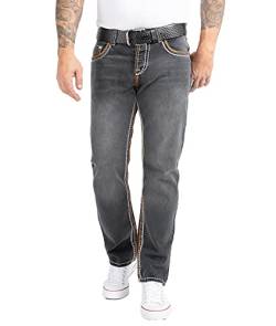 Rock Creek Herren Jeans Hose Comfort Fit Dicke Nähte Jeans Herrenjeans Herrenhose Denim Stonewashed Basic Weites Bein Raw RC-2168 Dunkelgrau W32 L36 von Rock Creek