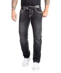 Rock Creek Herren Jeans Hose Comfort Fit Dicke Nähte Jeans Herrenjeans Herrenhose Denim Stonewashed Basic Weites Bein Raw RC-2169 Dunkelgrau W29 L32 von Rock Creek