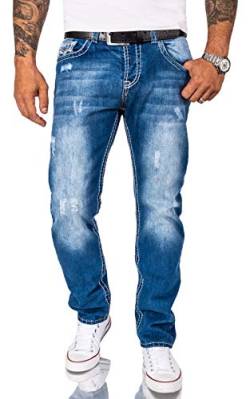 Rock Creek Herren Jeans Hose Comfort Fit Dicke Nähte Jeans Herrenjeans Herrenhose Denim Stonewashed Basic Weites Bein Raw RC-2268 Blau W32 L36 von Rock Creek